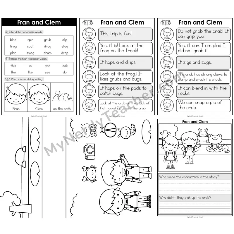 Consonant Blends Decodable Reader — Fran and Clem B&W