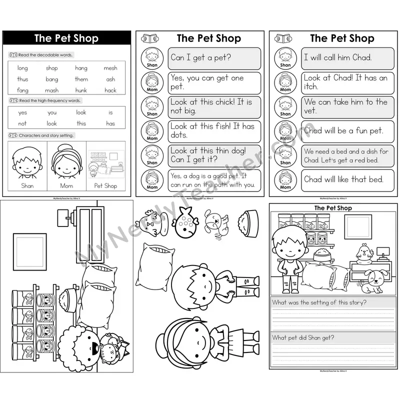 Digraphs Decodable Reader — The Pet Shop B&W