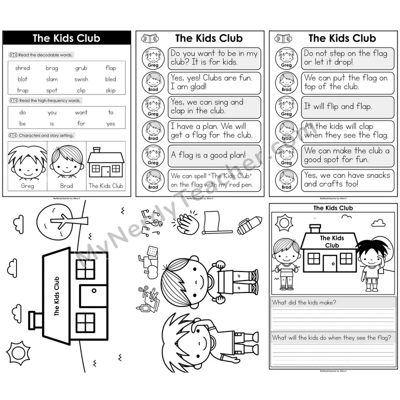 Consonant Blends Decodable Reader — The Kids Club B&W