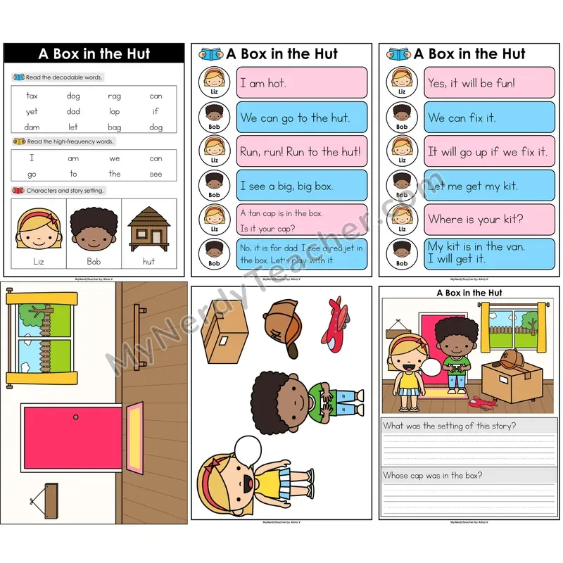 Short Vowel CVC Decodable Reader — Box in the Hut