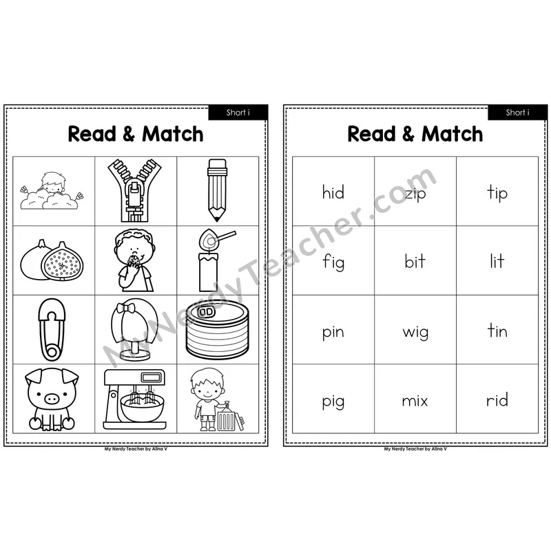 Short i Read and Match (Black & White)