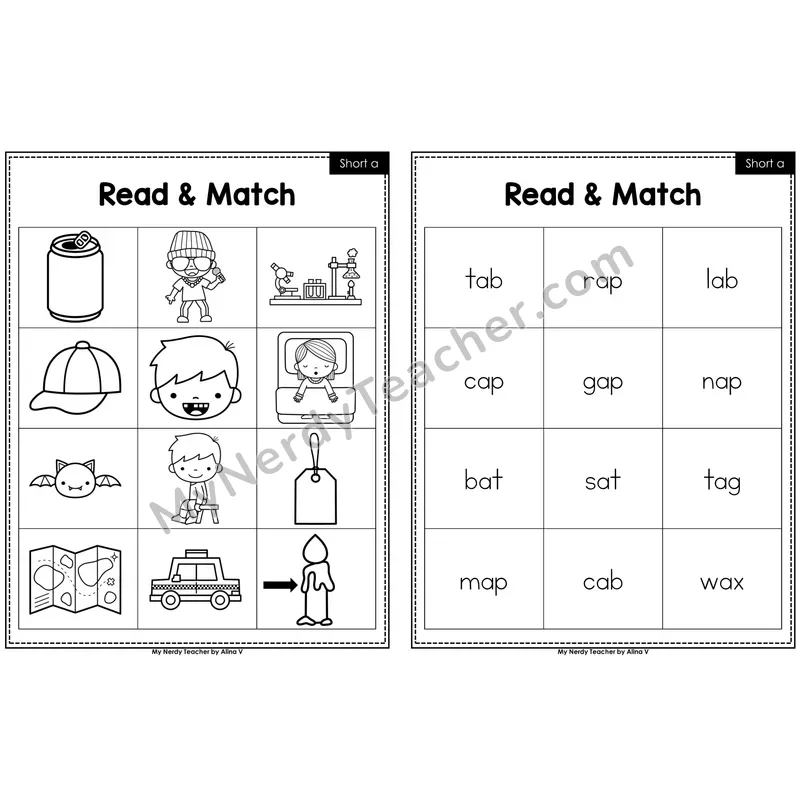 Short a Read and Match (Black & White)