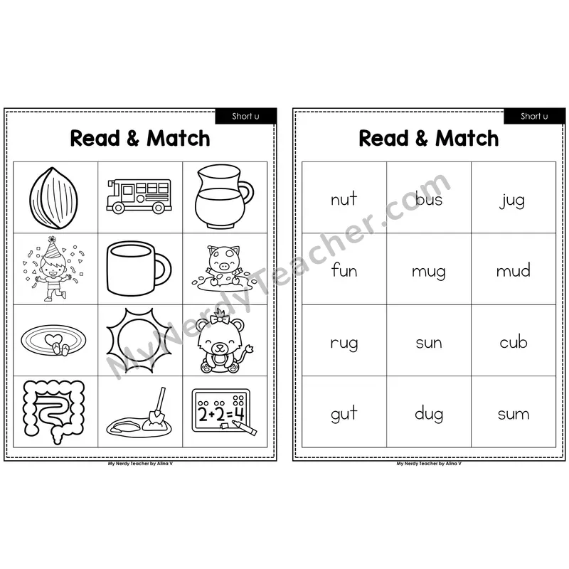 Short u Read and Match (Black & White)