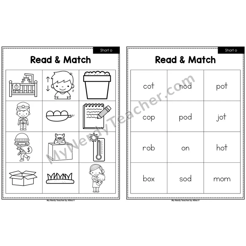 Short o Read and Match (Black & White)