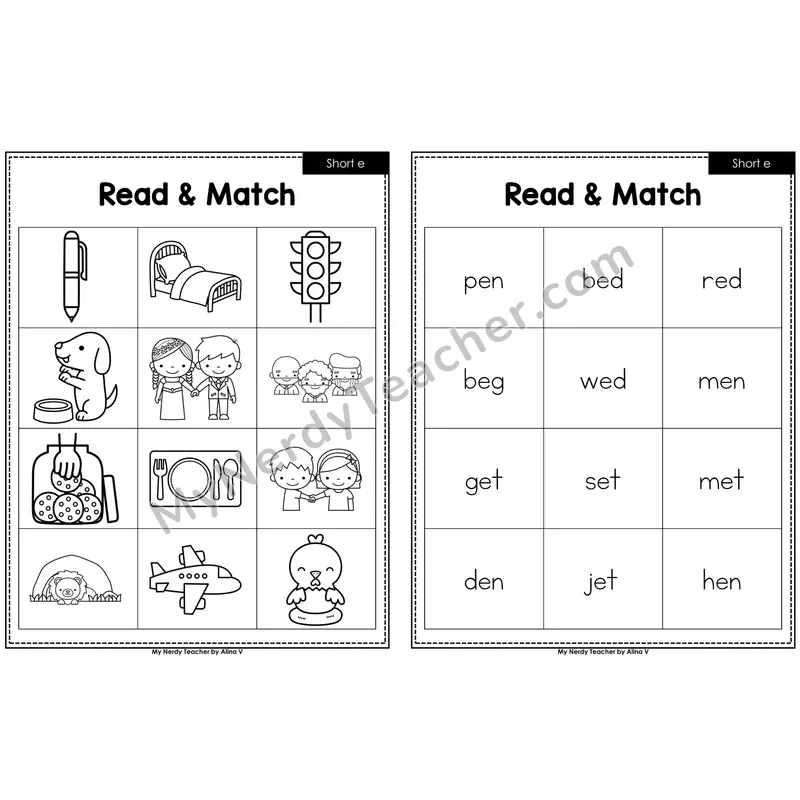 Short e Read and Match (Black & White)