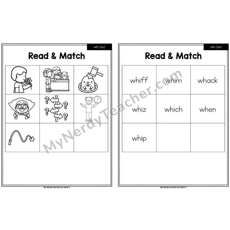 wh digraph Read and Match (Black & White)