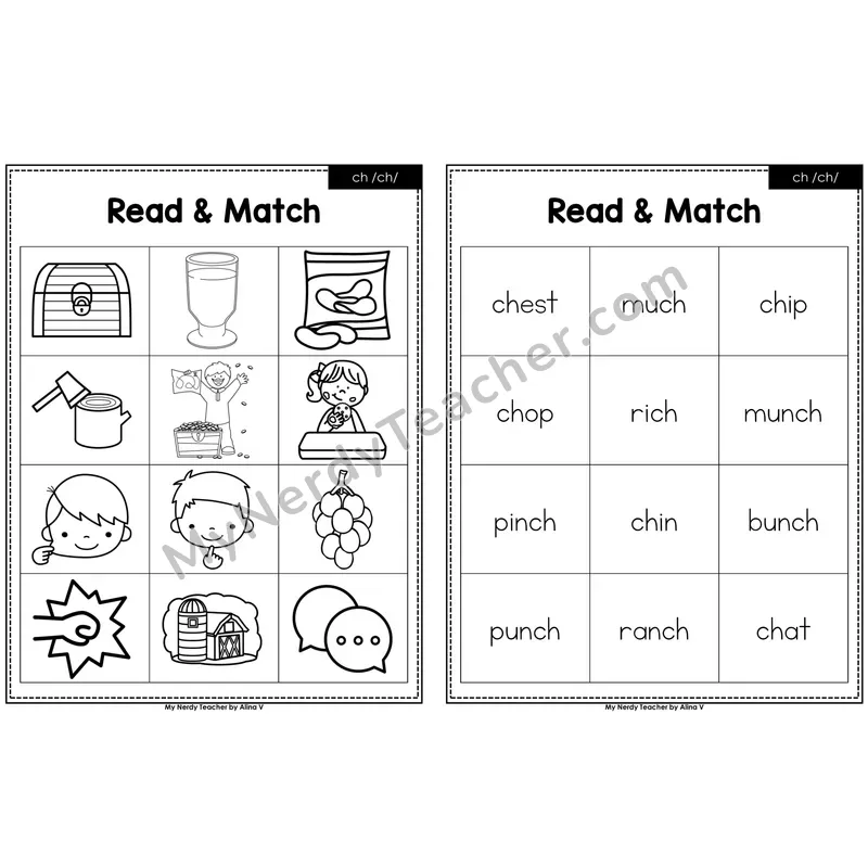ch digraph Read and Match (Black & White)