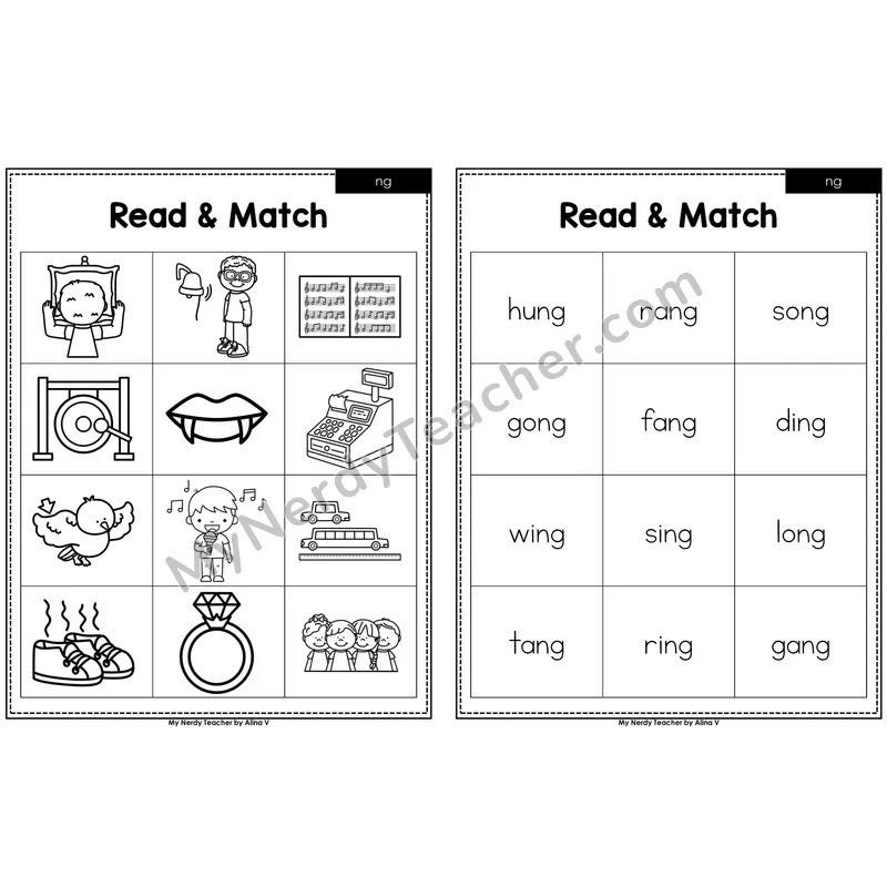 ng digraph Read and Match (Black & White)