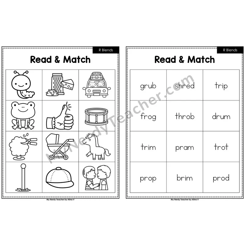 R Blends Read and Match (Black & White)
