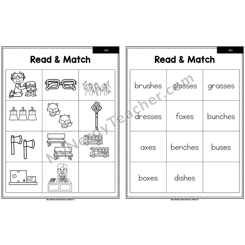 Suffix -es Read and Match (Black & White)