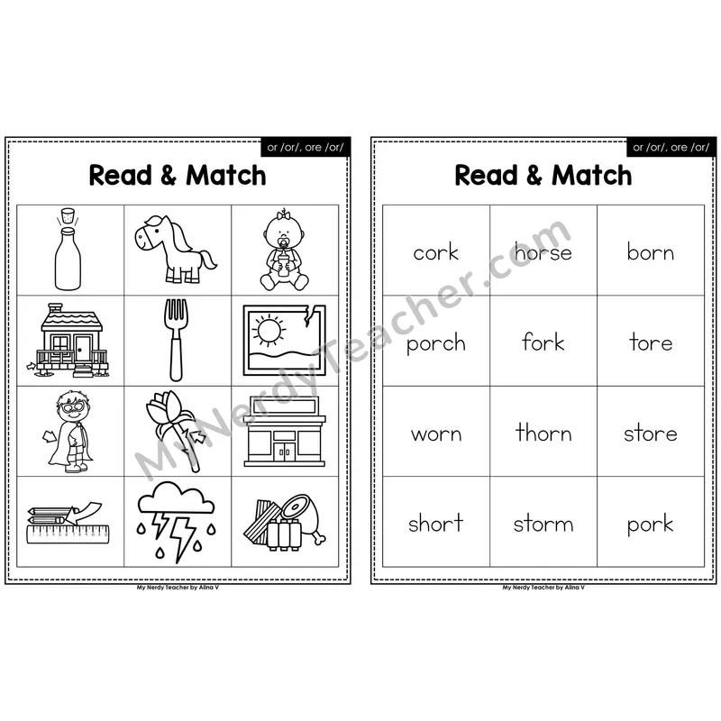 or and ore (r-controlled) Read and Match (Black & White)