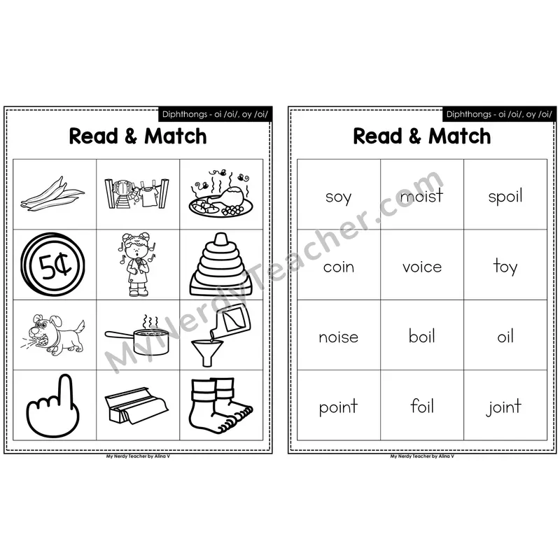 Diphthongs oi, oy Read and Match (Black & White)