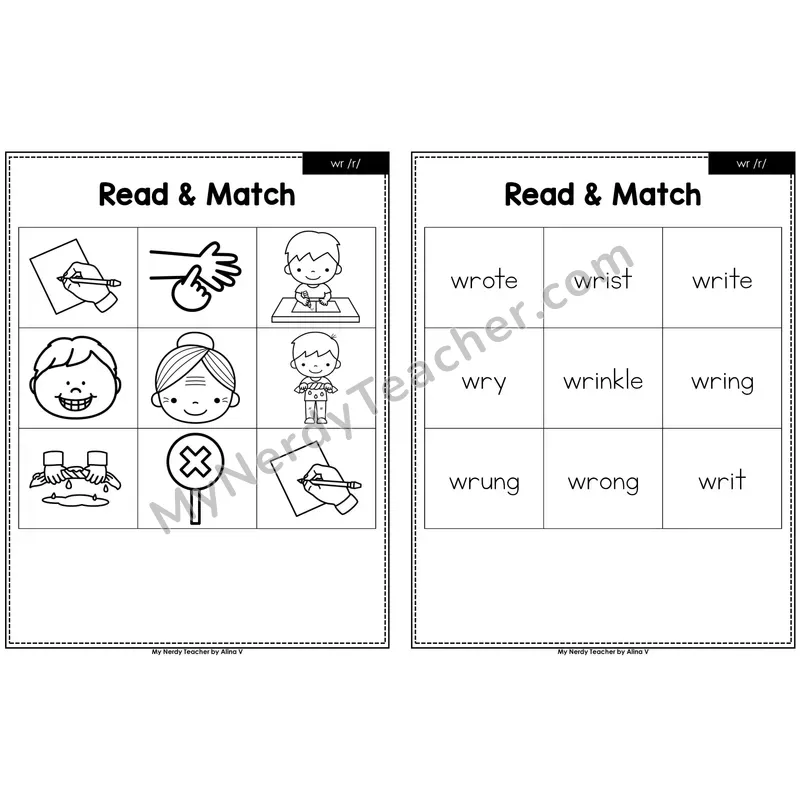 Silent Letters wr Read and Match (Black & White)