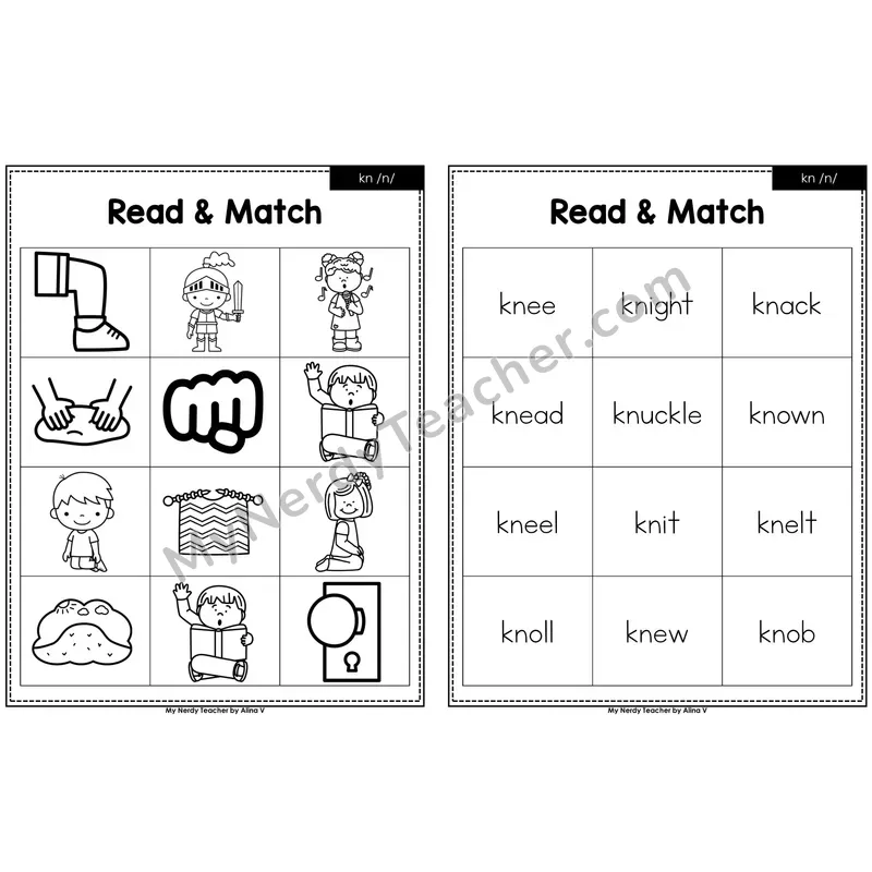 Silent Letters kn Read and Match (Black & White)