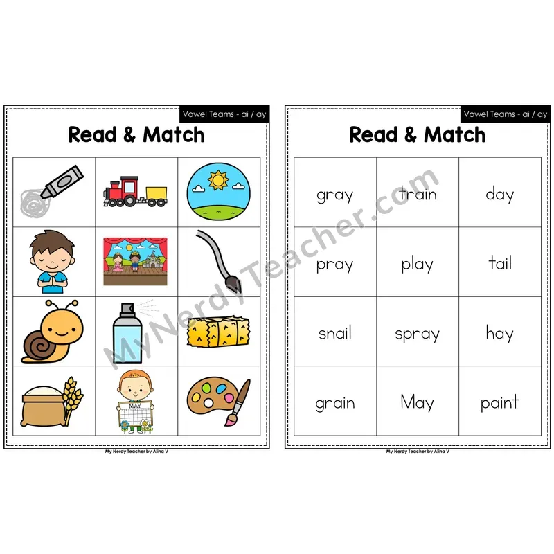 Vowel Teams ai, ay Read and Match
