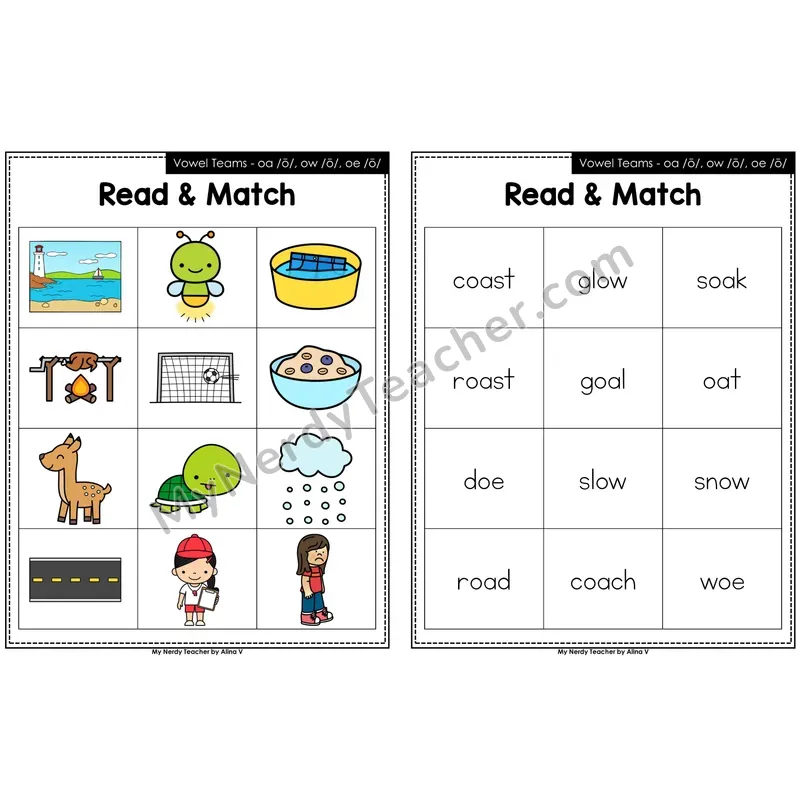 Vowel Teams oa, ow, oe Read and Match