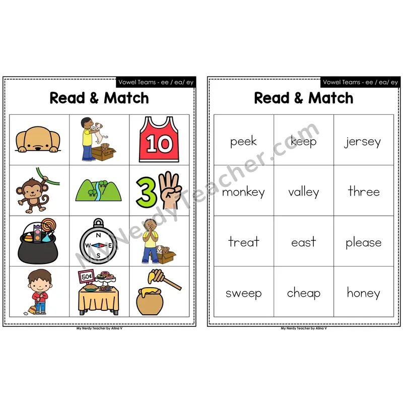 Vowel Teams ee, ea, ey Read and Match