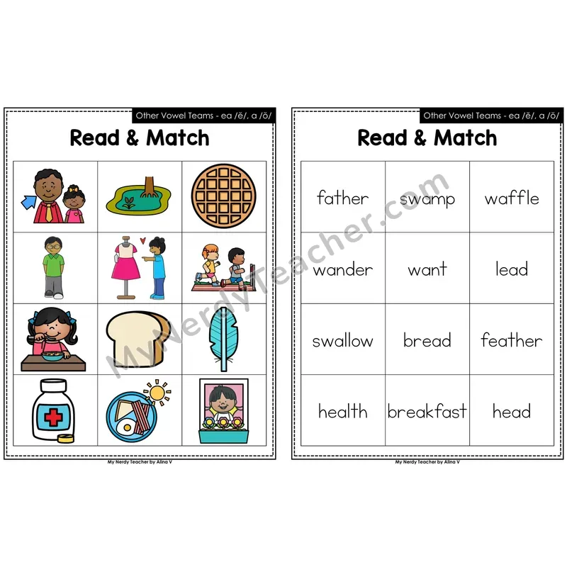 Other Vowel Teams ea short e, a short o Read and Match