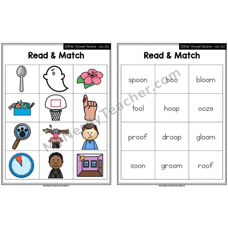 Other Vowel Teams oo (long) Read and Match