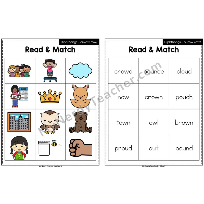 Diphthongs ou, ow Read and Match
