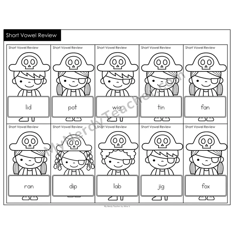 Short Vowels Review Treasure Hunt (Black & White)