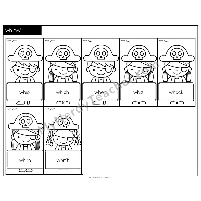 wh digraph Treasure Hunt (Black & White)