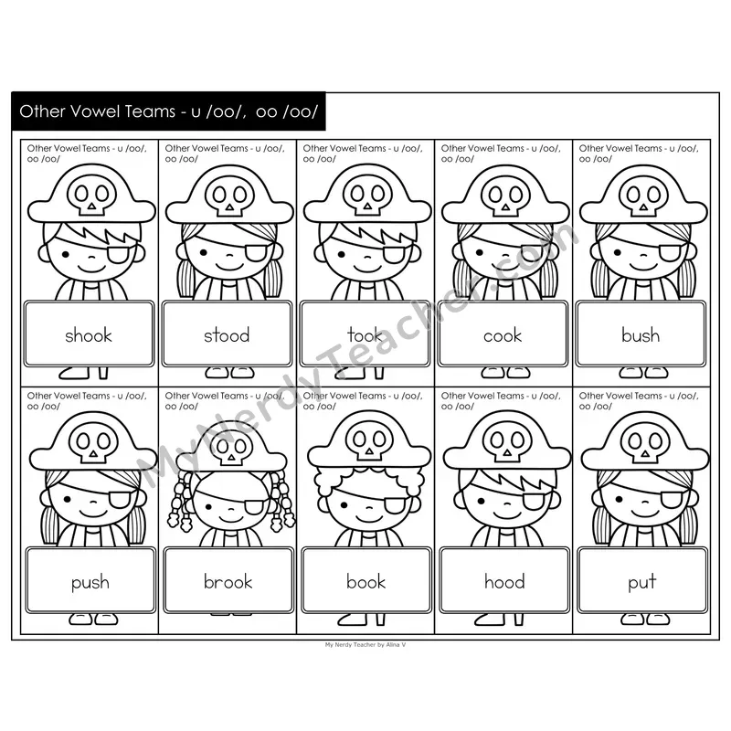 Other Vowel Teams u, oo Treasure Hunt (Black & White)