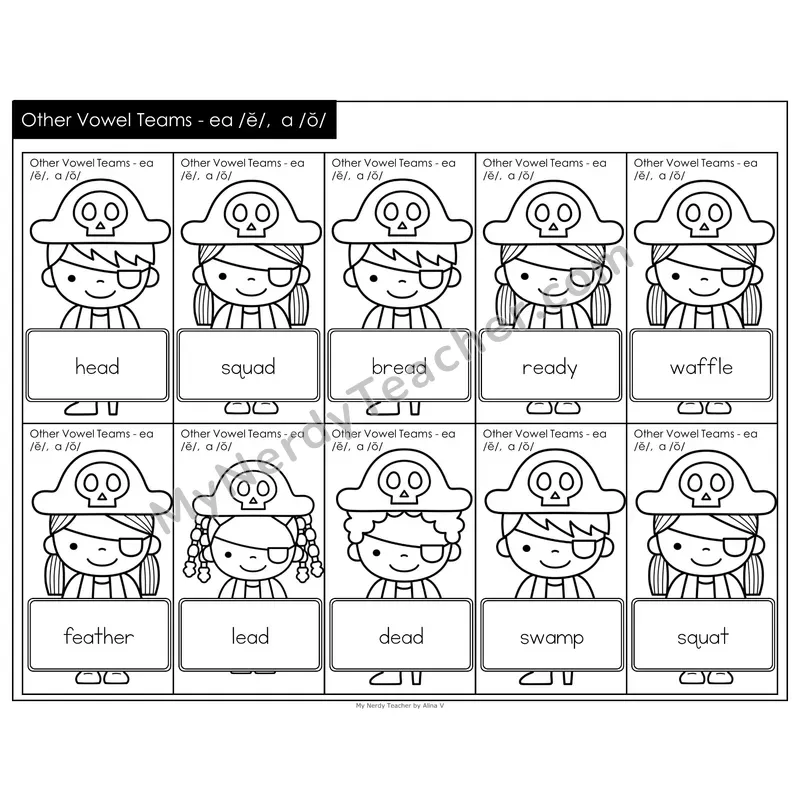 Other Vowel Teams ea short e, a short o Treasure Hunt (Black & White)