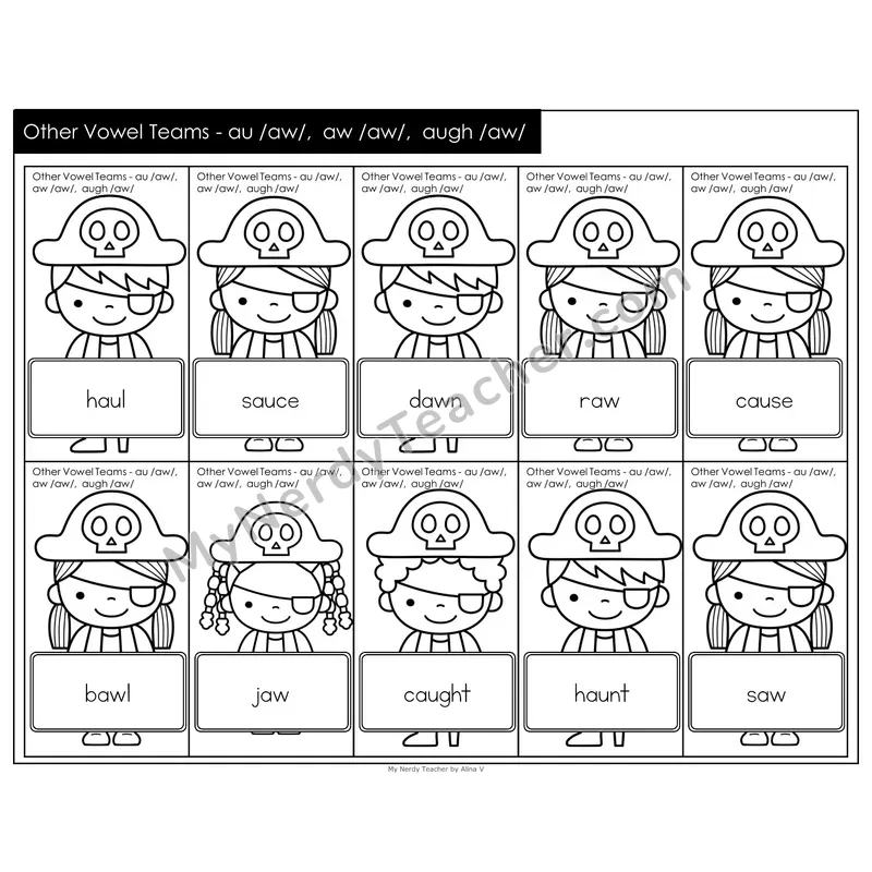 Other Vowel Teams au, aw, augh Treasure Hunt (Black & White)