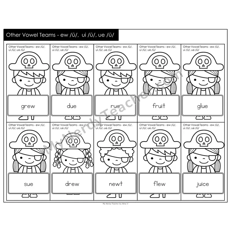 Other Vowel Teams ew, ui, ue Treasure Hunt (Black & White)