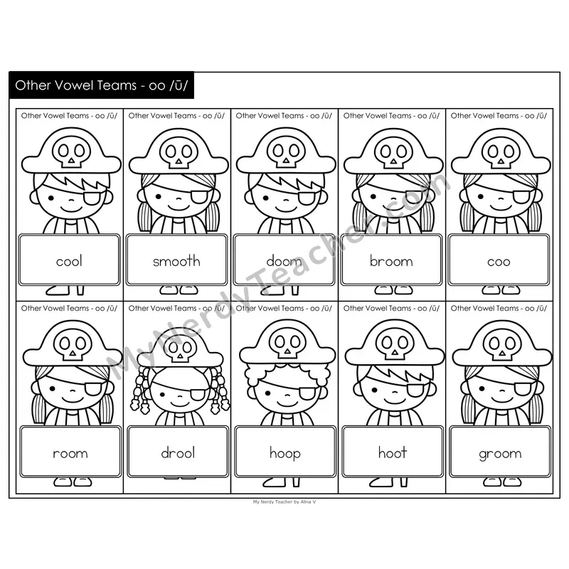 Other Vowel Teams oo (long) Treasure Hunt (Black & White)