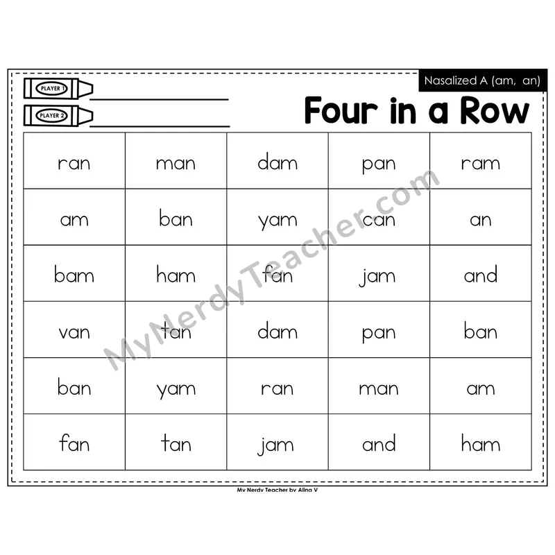 Nasalized A (am, an) Four in a Row (Black & White)