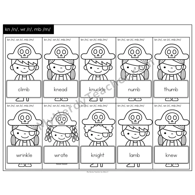 Silent Letters (kn, wr, mb) Treasure Hunt (Black & White)