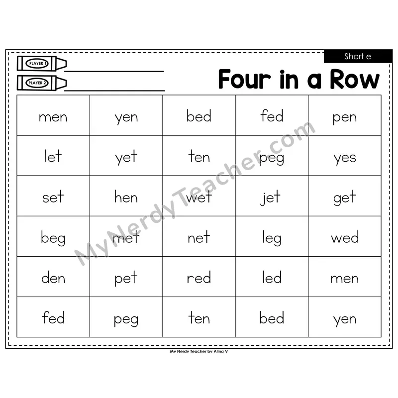 Short e Four in a Row (Black & White)