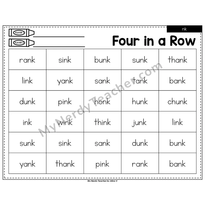 nk digraph Four in a Row (Black & White)