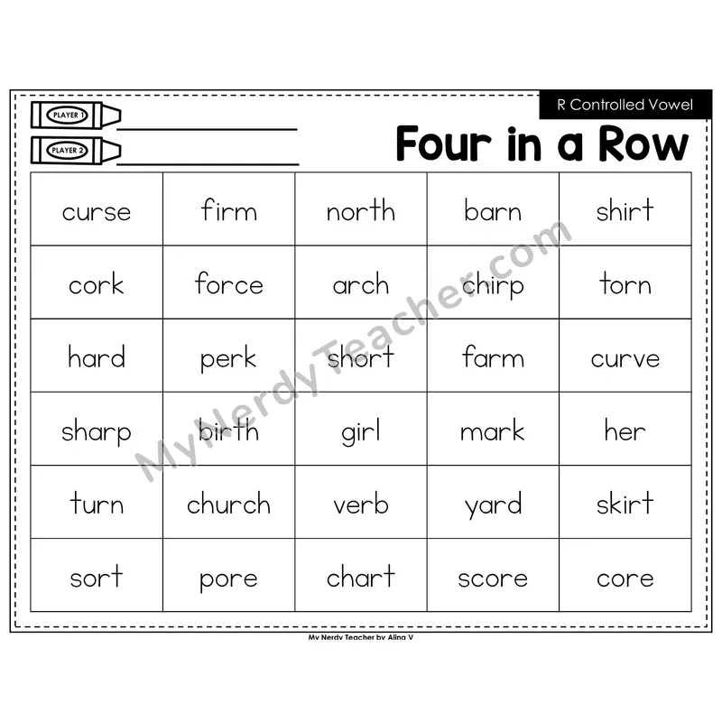 R-Controlled Vowels Mixed Four in a Row (Black & White)