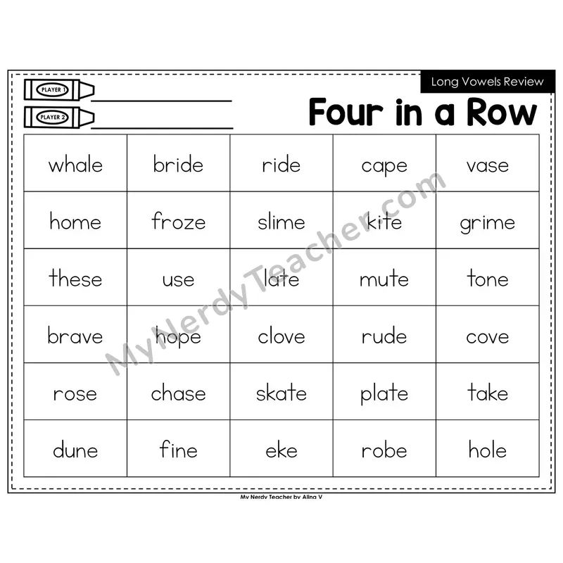 Long Vowels Review (VCe) Four in a Row