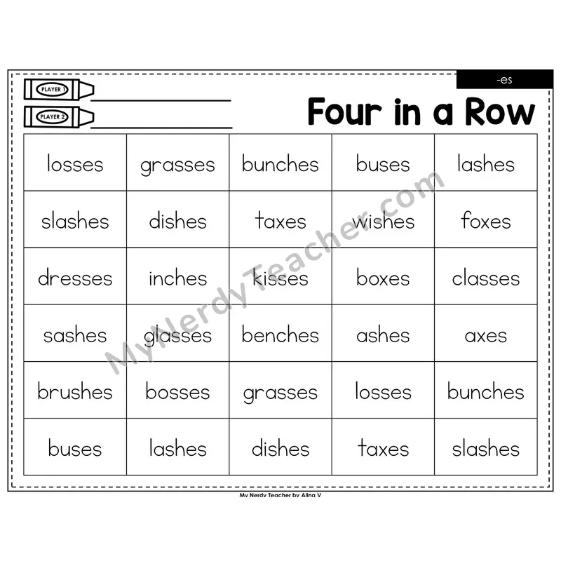 Suffix -es Four in a Row