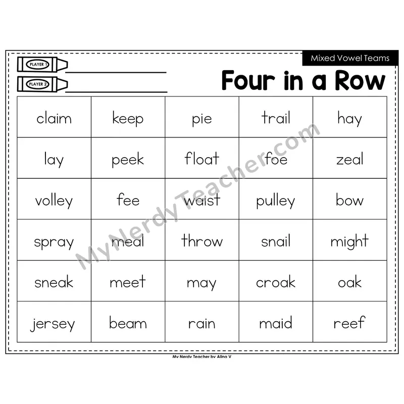 Mixed Vowel Teams Four in a Row