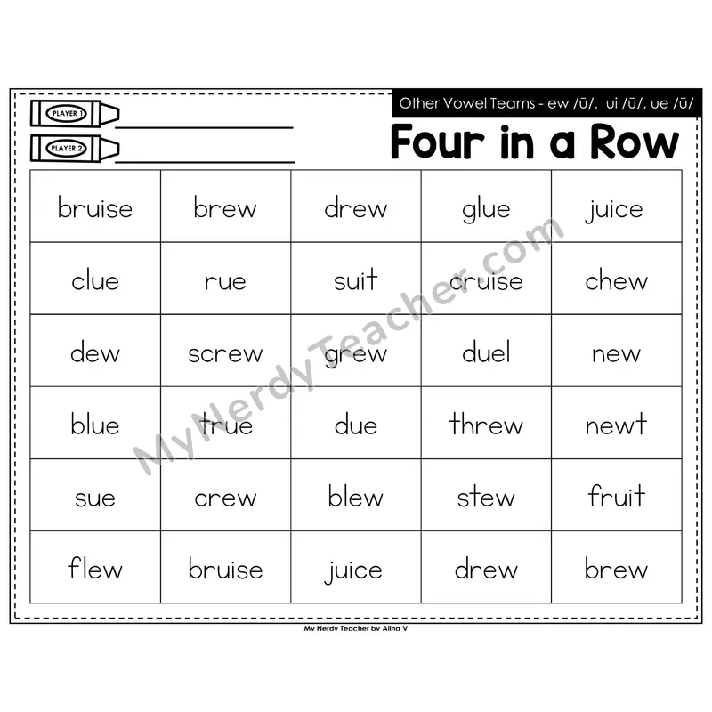 Other Vowel Teams ew, ui, ue Four in a Row