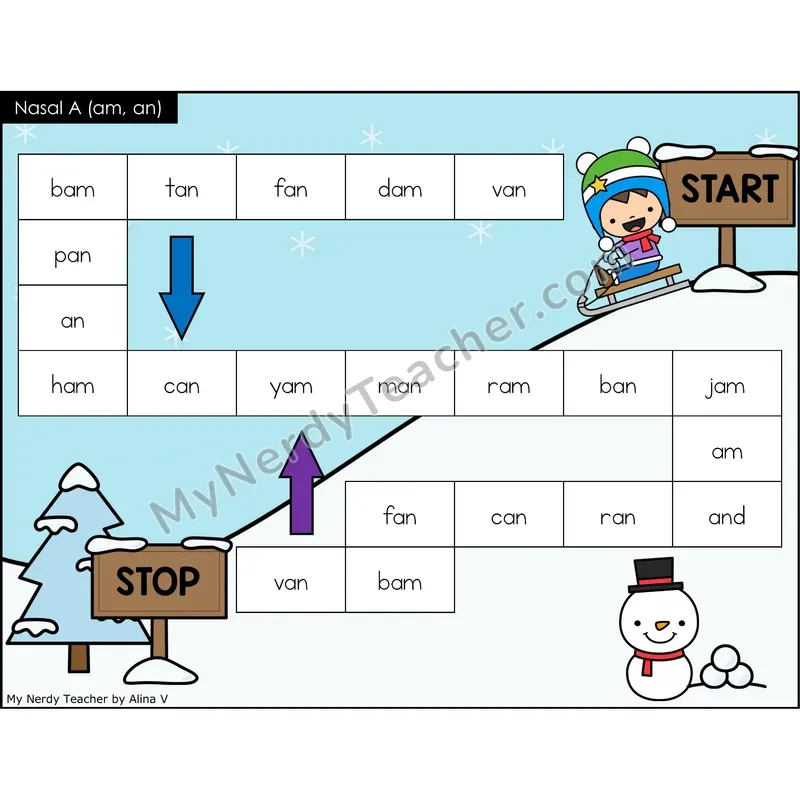 Nasalized A (am, an) Game Board with Recording Page