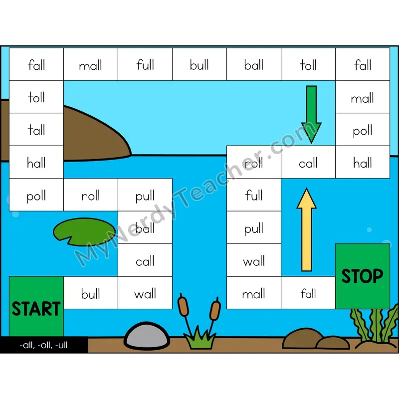 -all -oll -ull Game Board with Recording Page