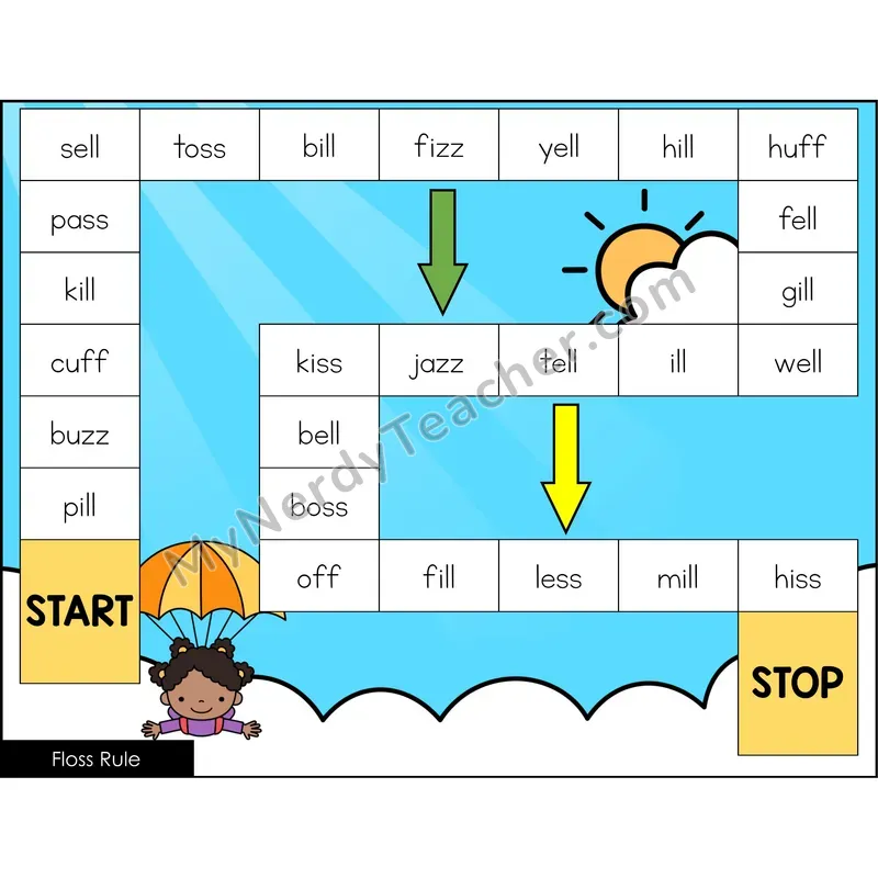 Floss Rule (ff ll ss zz) Game Board with Recording Page