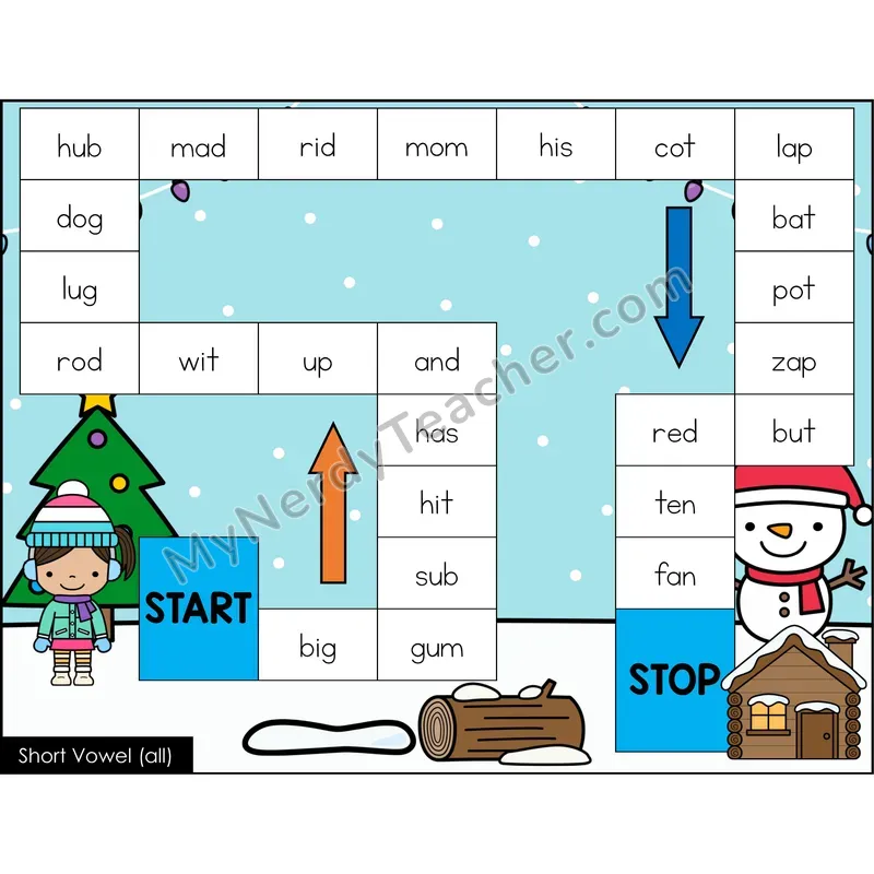 Short Vowels Review Game Board with Recording Page