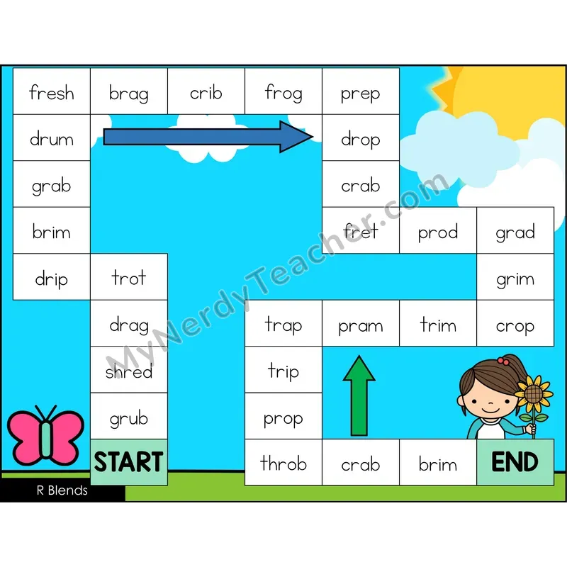 R Blends Game Board with Recording Page