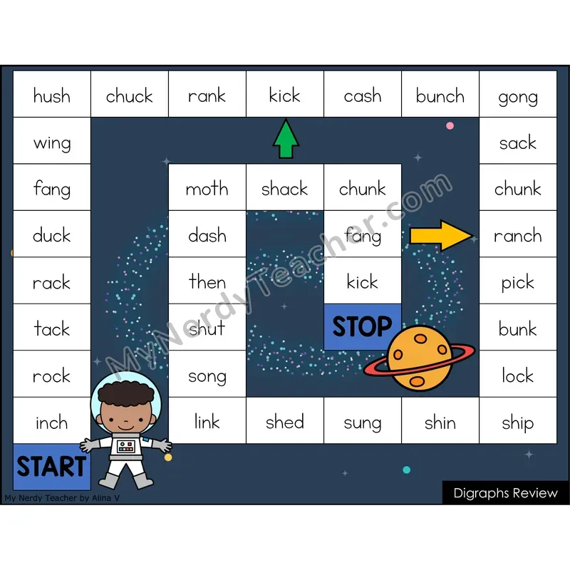 Digraphs Review Game Board with Recording Page