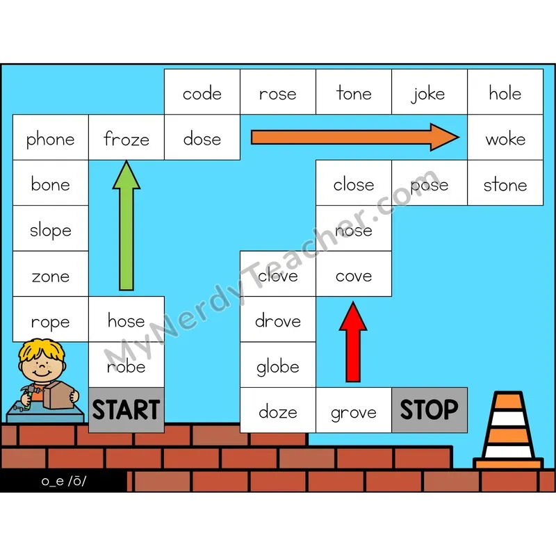 o_e (long o VCe) Game Board with Recording Page