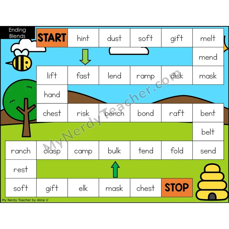 Ending Blends Game Board with Recording Page
