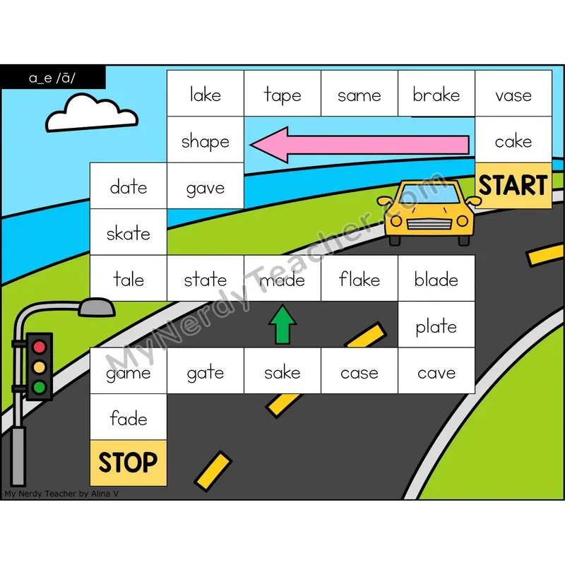 a_e (long a VCe) Game Board with Recording Page