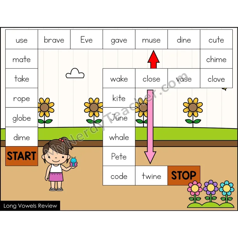 Long Vowels Review (VCe) Game Board with Recording Page